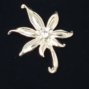 Silver Spiked Flower Brooch Art Deco White Crystal Rhinestones MCM Pin 6356